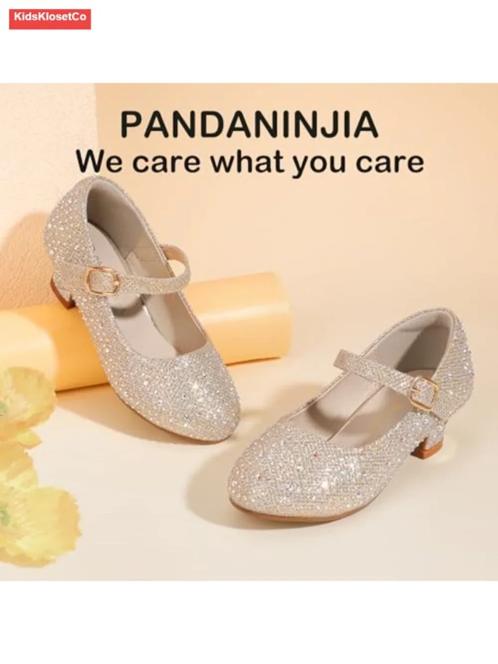 Girls Mary Jane Dress Shoes Low Heel Pumps Rhinestone Sparkle
